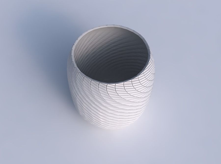 Bowl cylindrical with twisted diagonal grid plates 3D print model_1