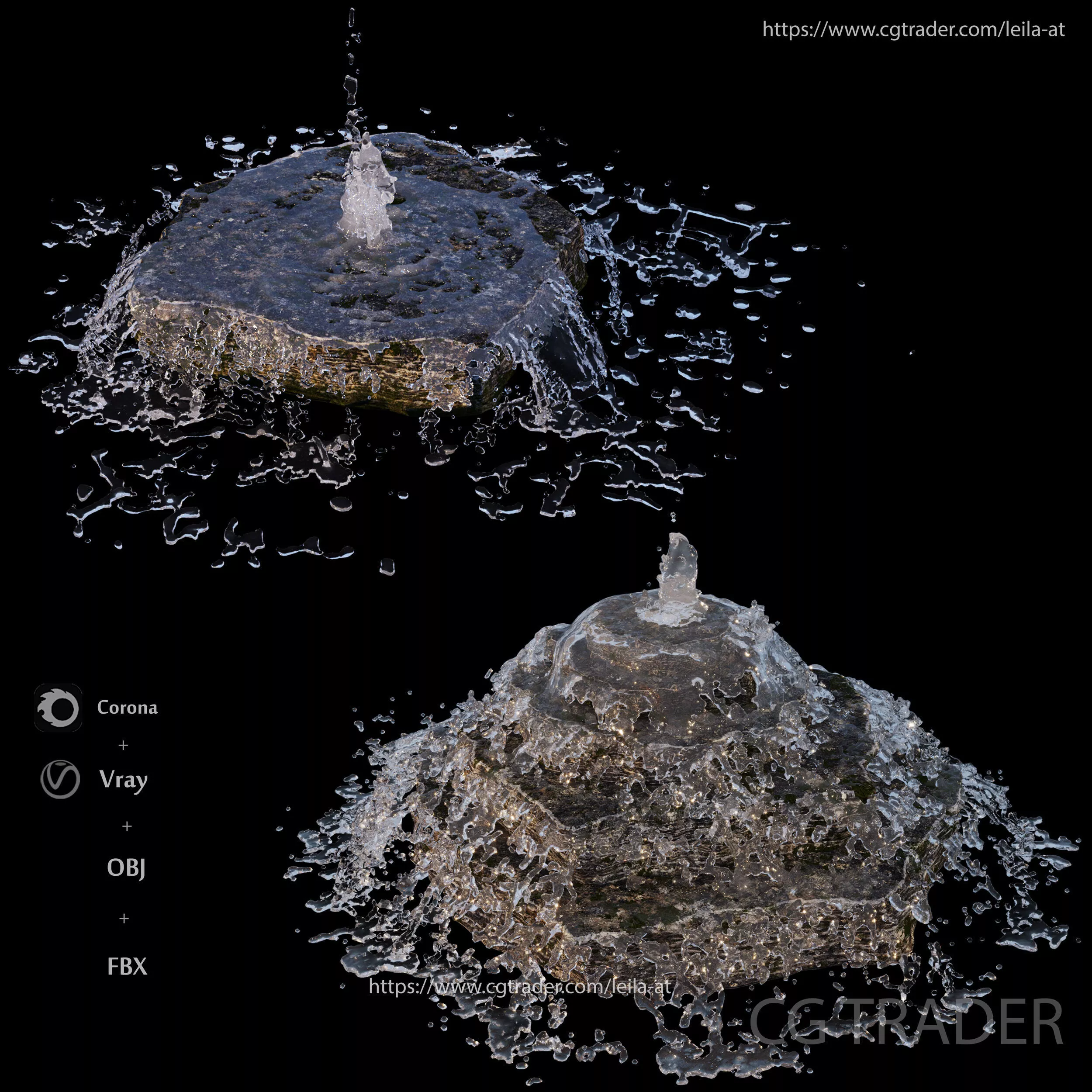 Flat Rock Waterfall fountains 3D model