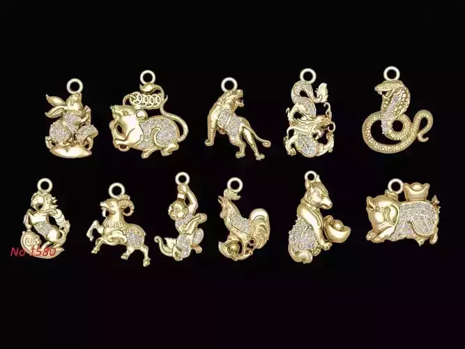 Set Asian Zodiac Lucky Pendant Jewelry 1580 3D print model