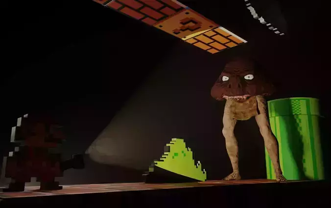 Realistic Goomba man in zombie costume Low-poly 3D model