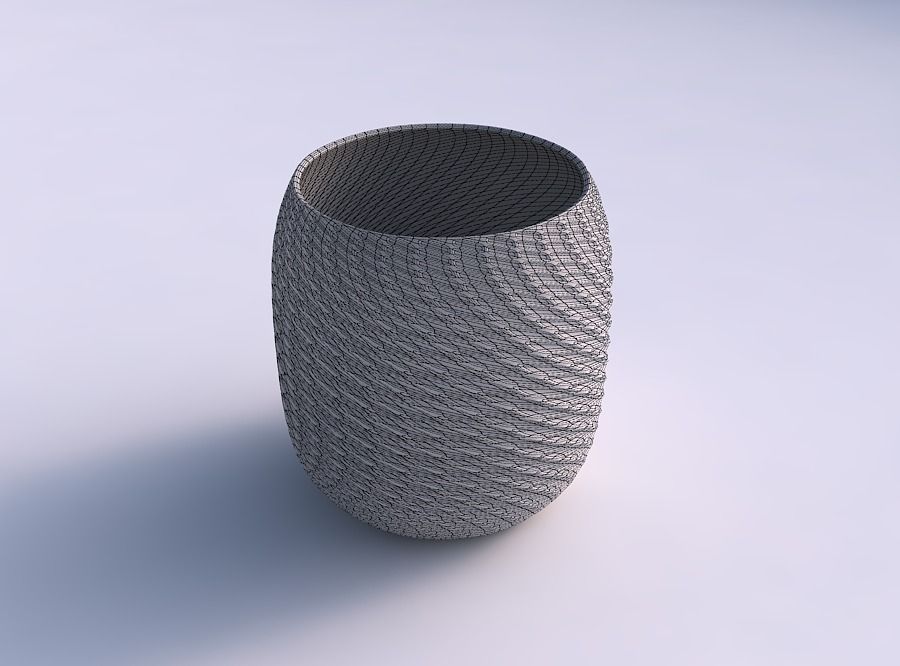 Bowl cylindrical with twisted diagonal grid dents 3D print model_5