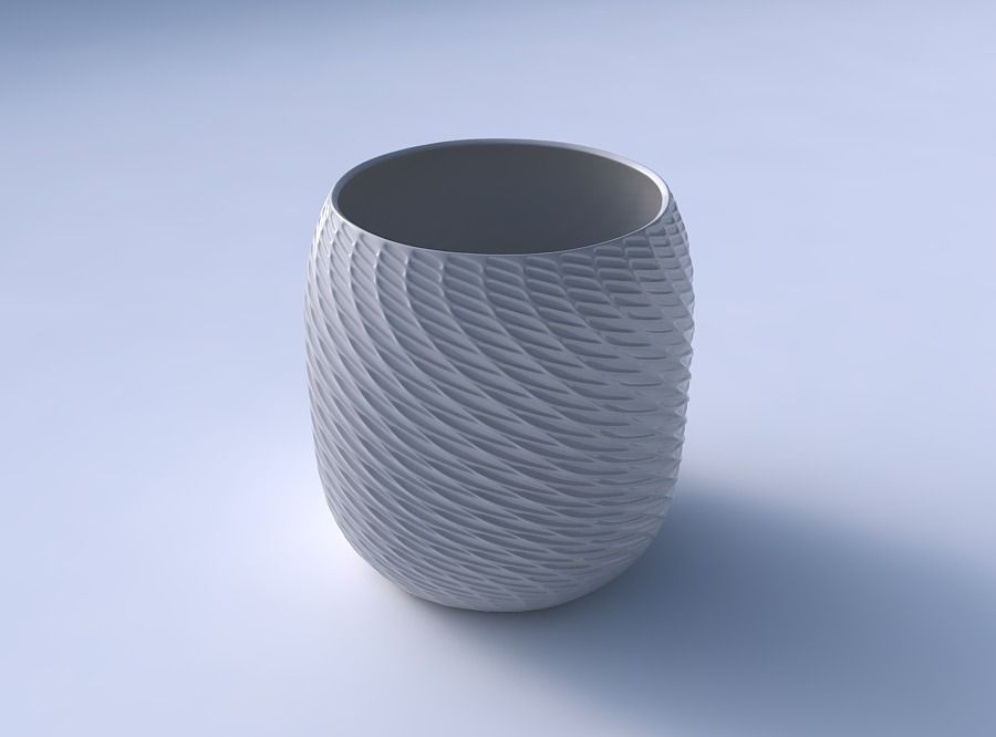 Bowl cylindrical with twisted diagonal grid dents 3D print model_3