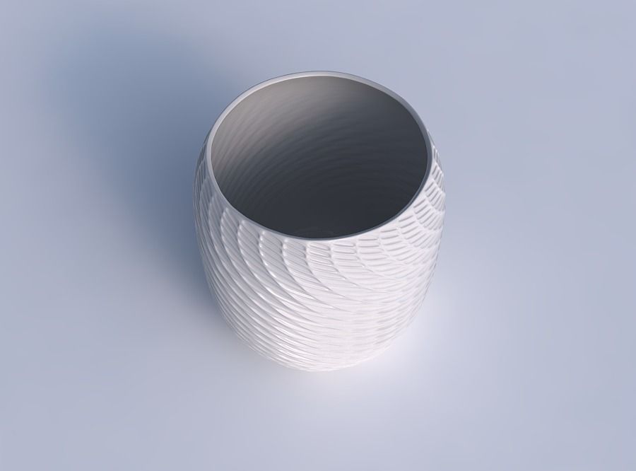 Bowl cylindrical with twisted diagonal grid dents 3D print model_1