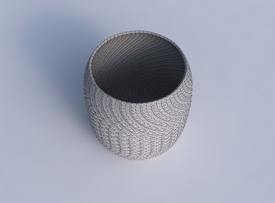 Bowl cylindrical with twisted diagonal grid dents 3D print model_6