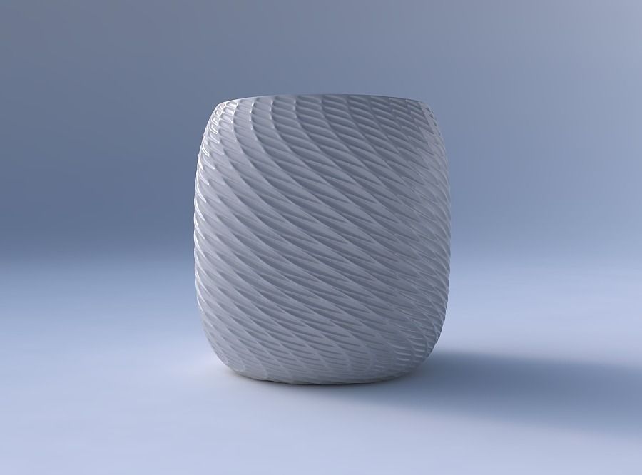 Bowl cylindrical with twisted diagonal grid dents 3D print model_4