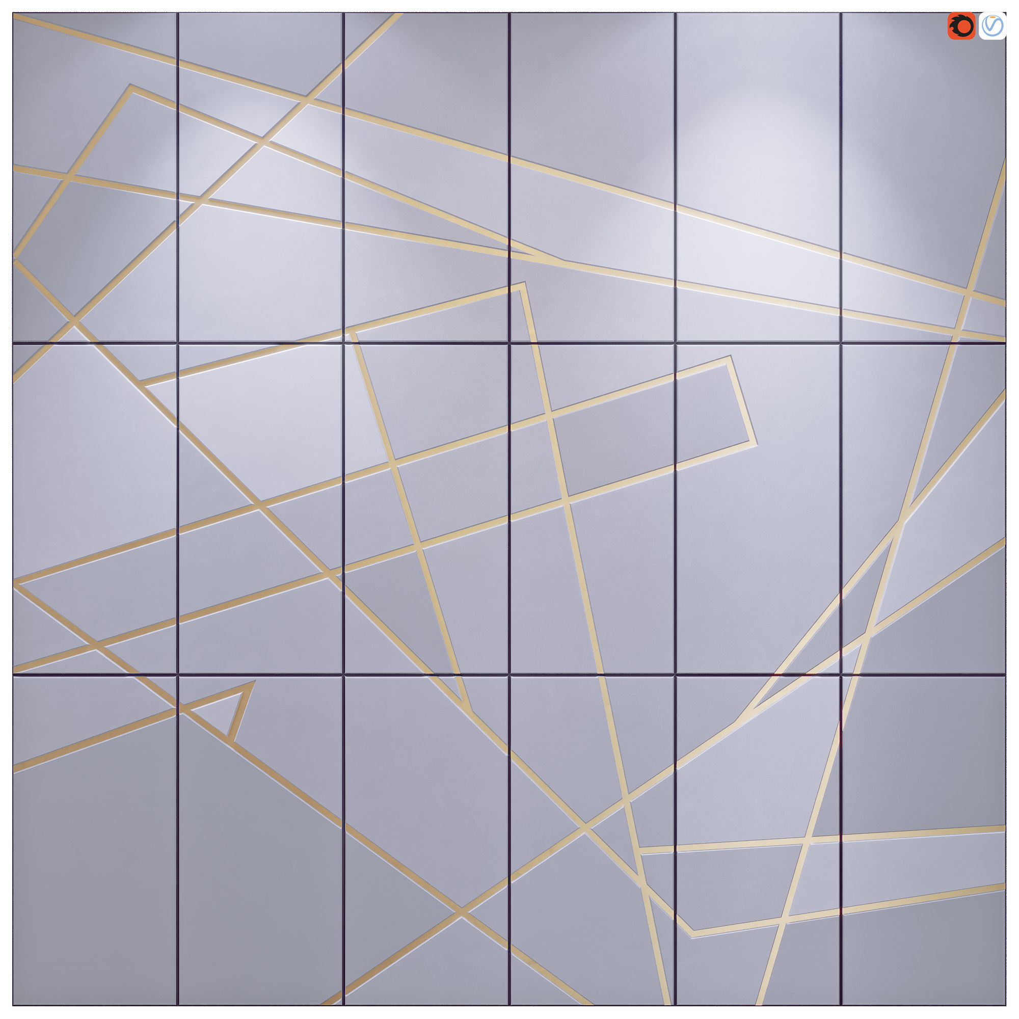 Wall panel with brass inserts 3D model_1