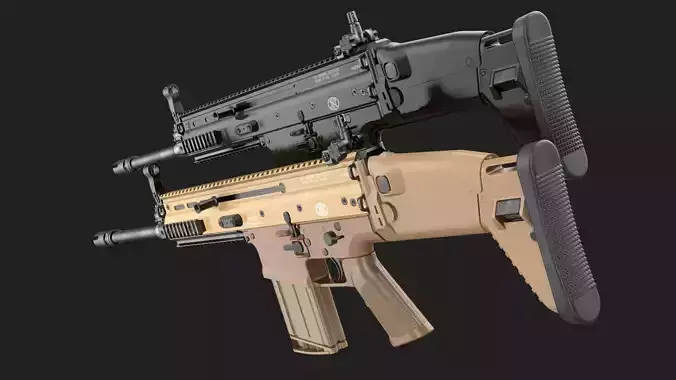 FN SCAR-H 17S FDE Worn Black Noir Game Ready Low-poly 3D model