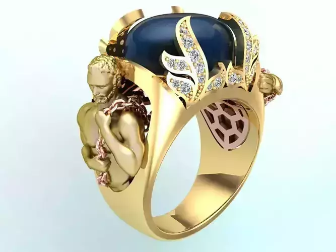 Mythical ring  -Lion ring - Ring of a man who catches a lion 3D print model