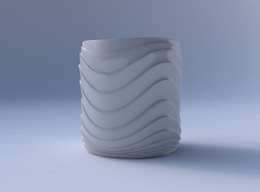 Bowl cylindrical with horizontal wavy layers 3D print model_4