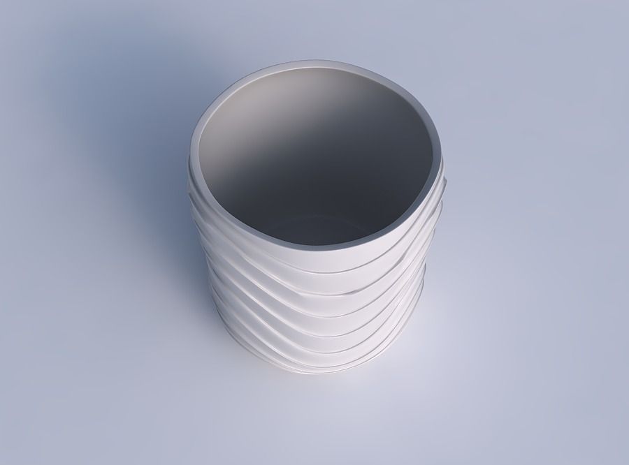 Bowl cylindrical with horizontal wavy layers 3D print model_1