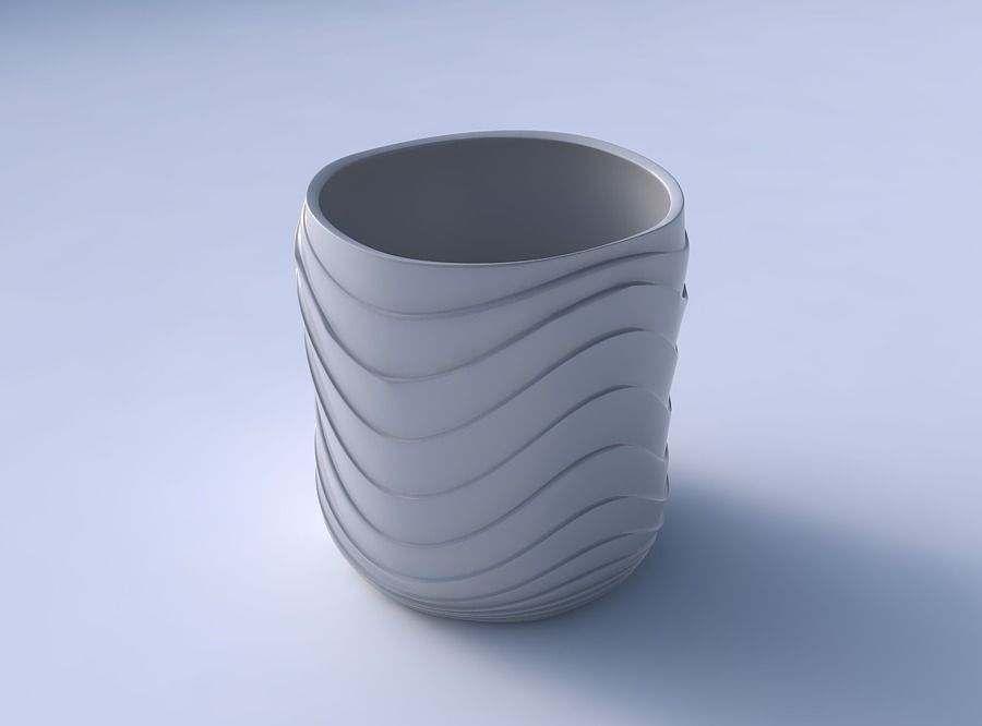 Bowl cylindrical with horizontal wavy layers 3D print model_3