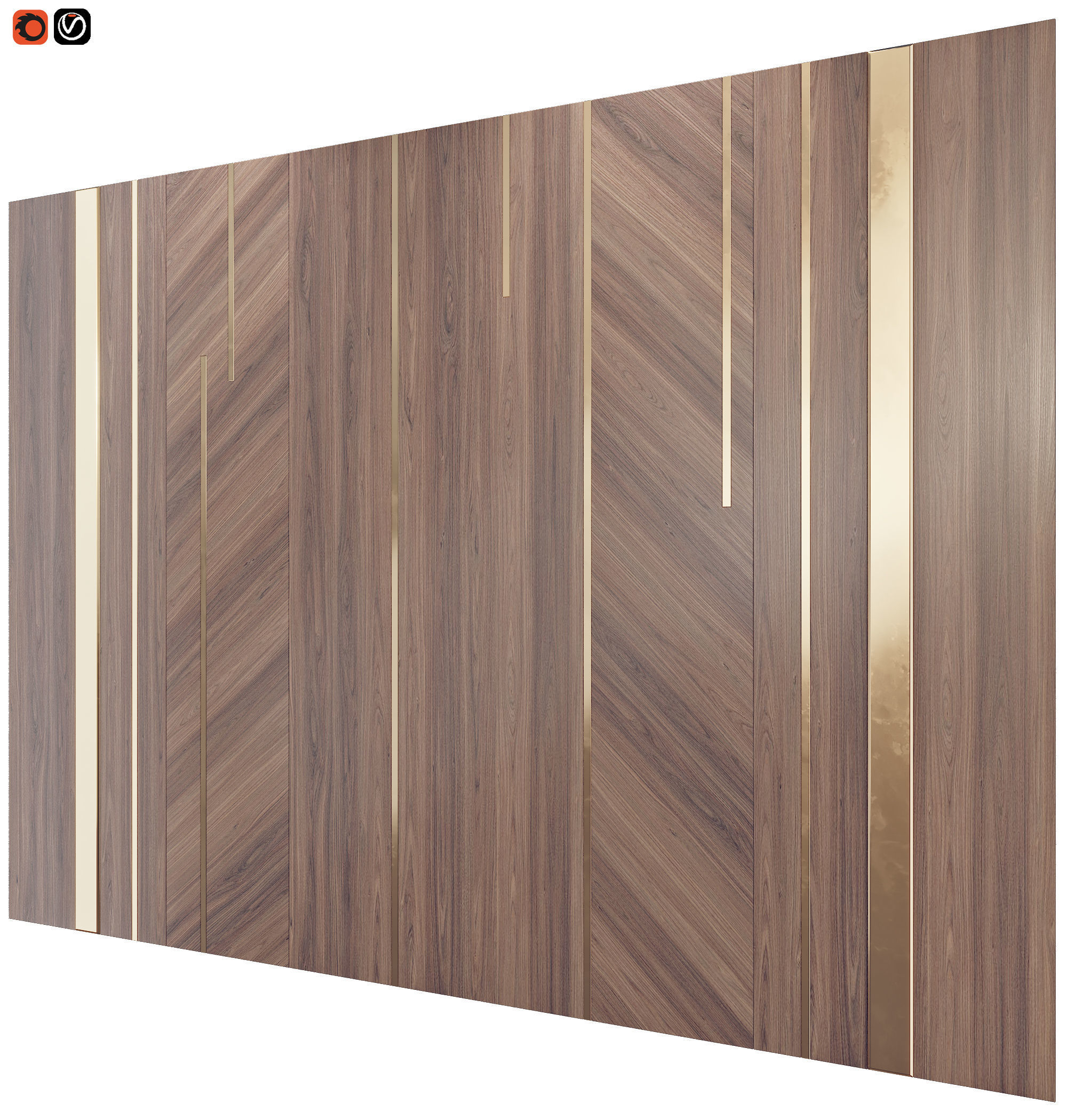 Delirium wooden wall with gold stripes 3D model_1