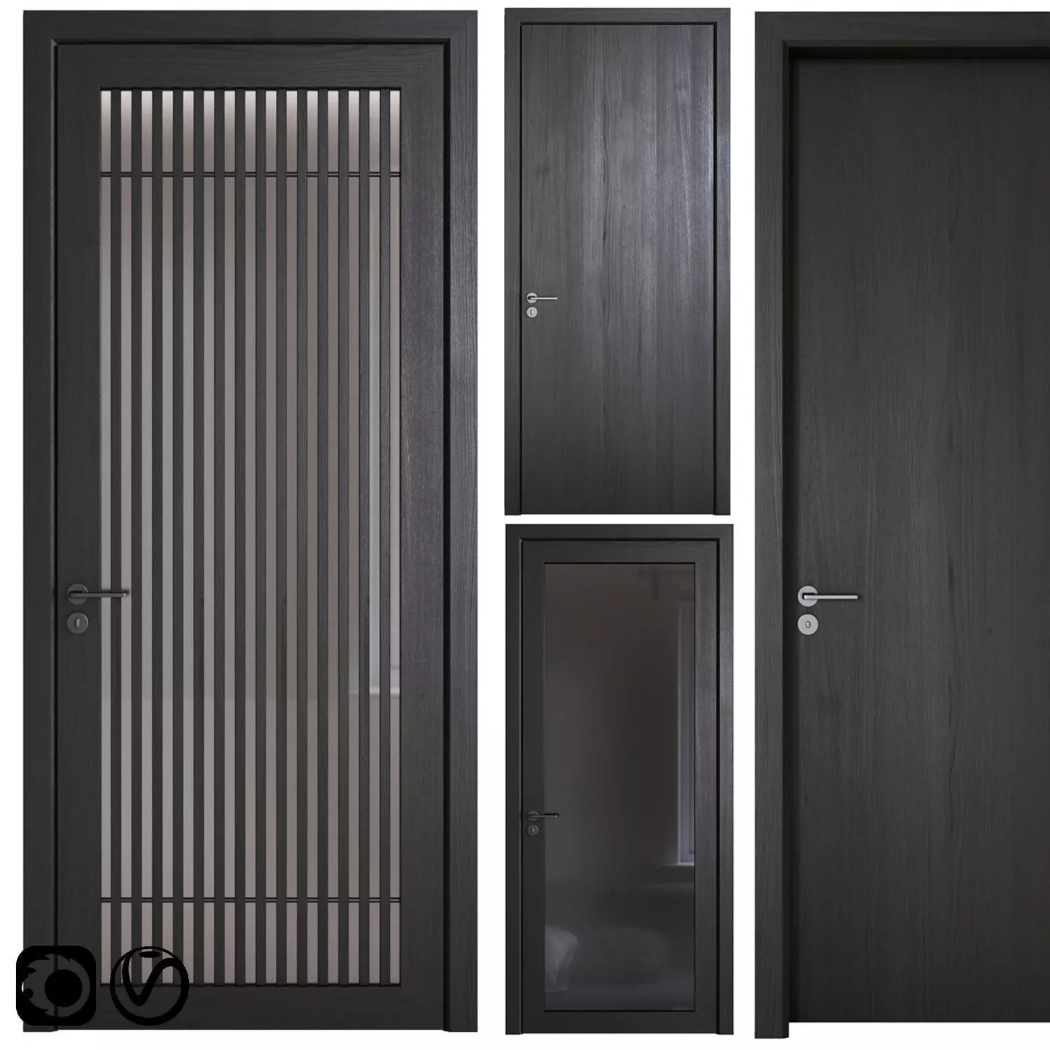 Black wood modern door Door 03 3D model_0