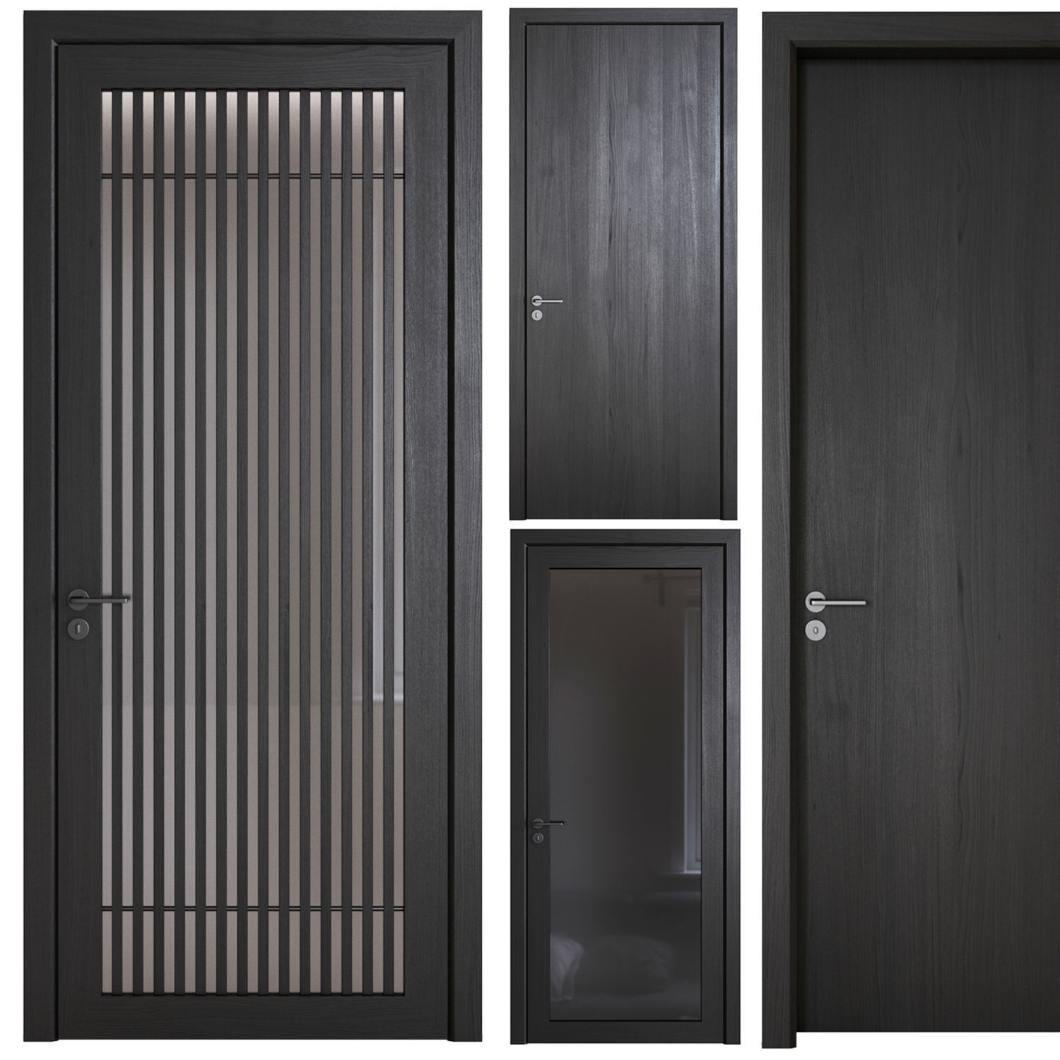 Black wood modern door Door 03 3D model_7