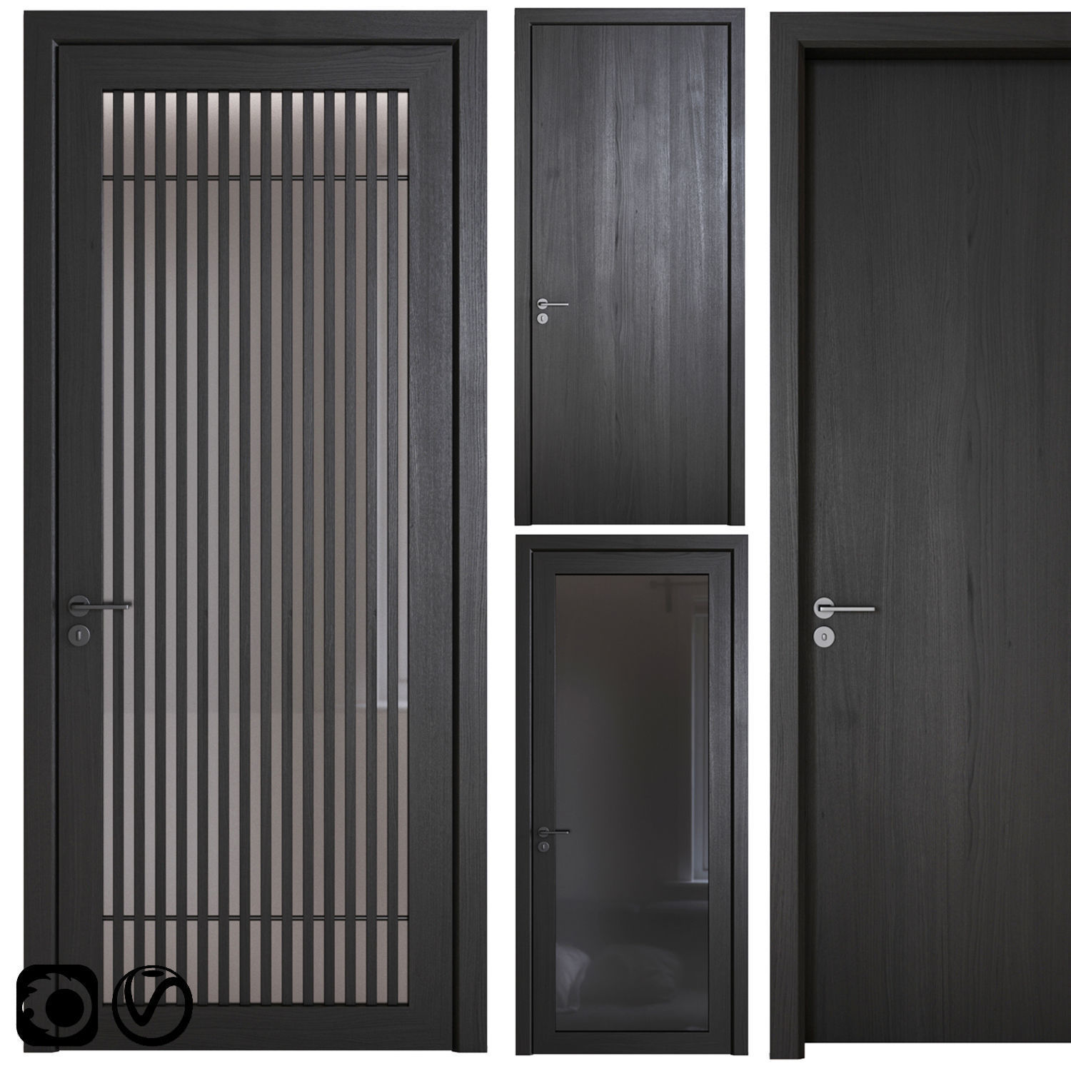 Black wood modern door Door 03 3D model_8