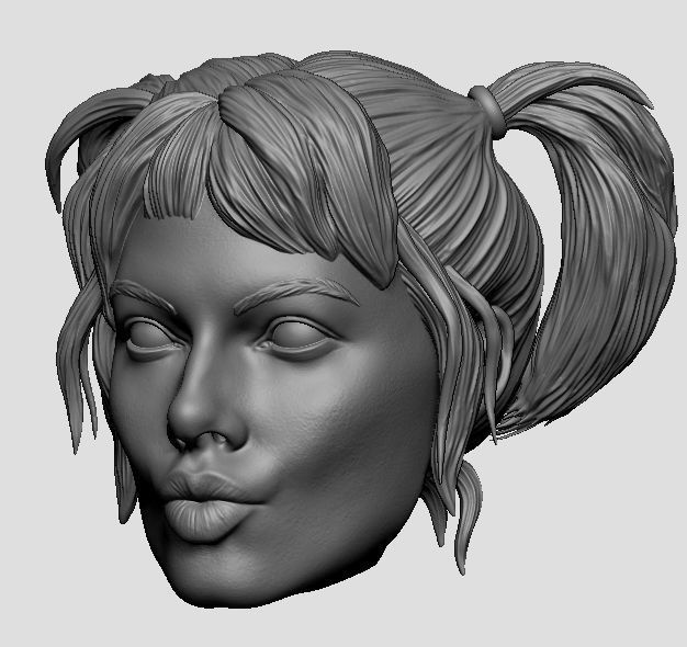 Harley Quinn 3D print model no neck with hair not bald head  3D print model_4