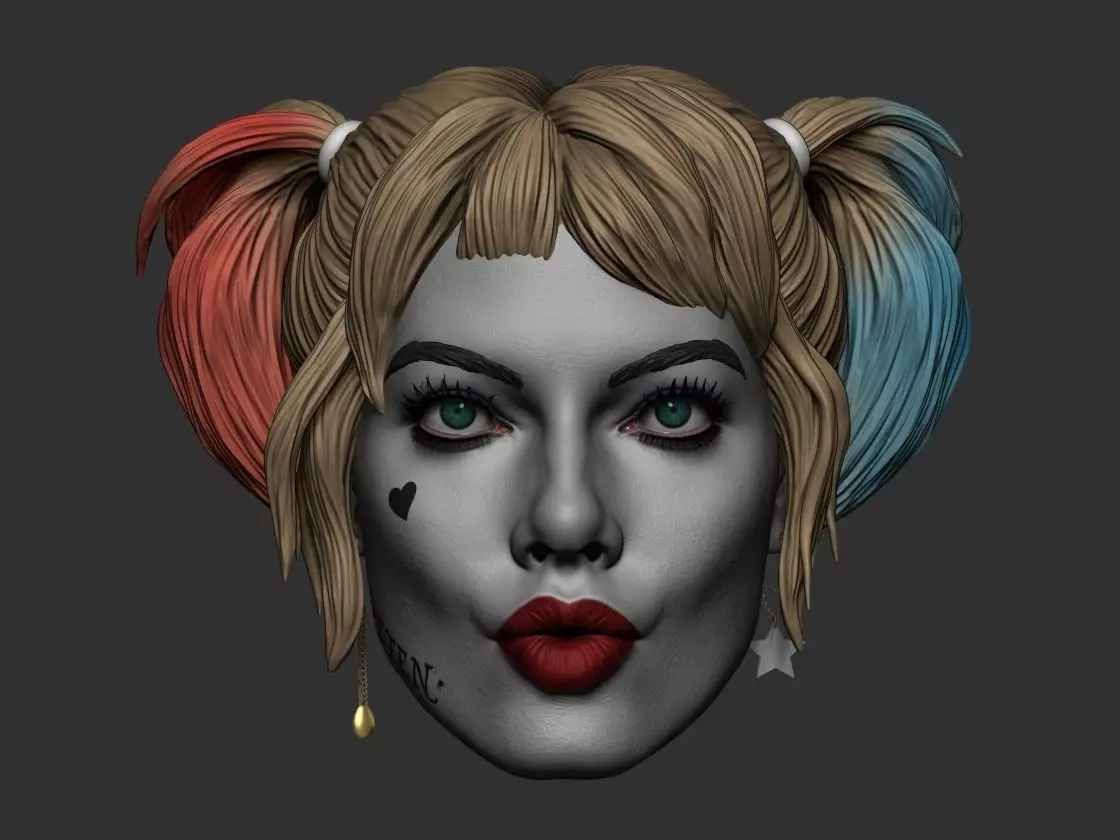 Harley Quinn 3D print model no neck with hair not bald head  3D print model_0