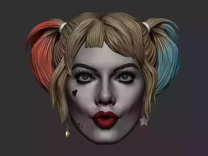 Harley Quinn 3D print model no neck with hair not bald head  3D print model