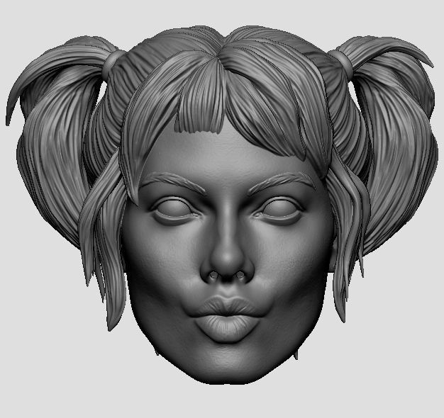 Harley Quinn 3D print model no neck with hair not bald head  3D print model_1