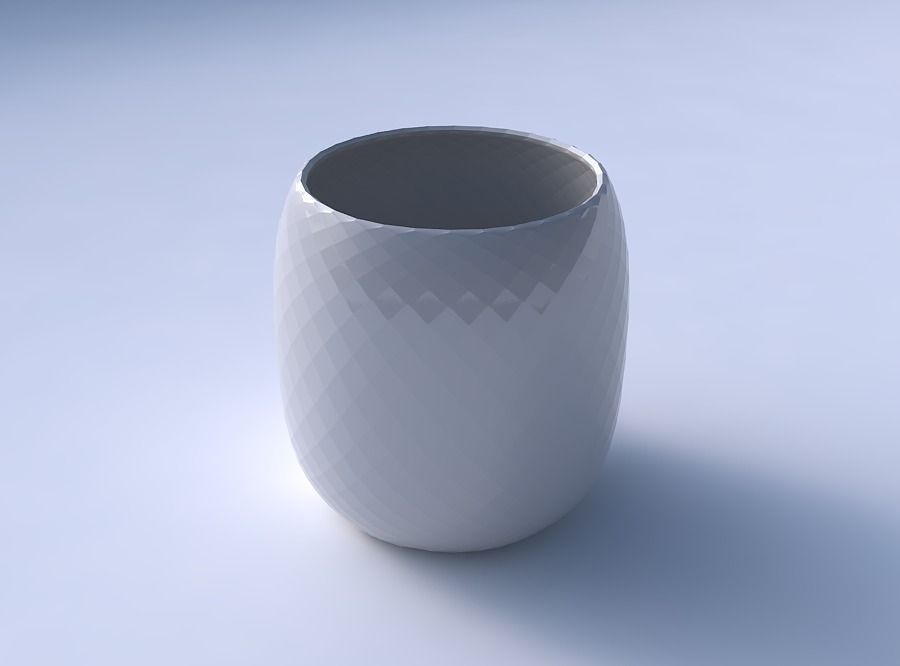 Bowl cylindrical with diagonal grid pattern 3D print model_3