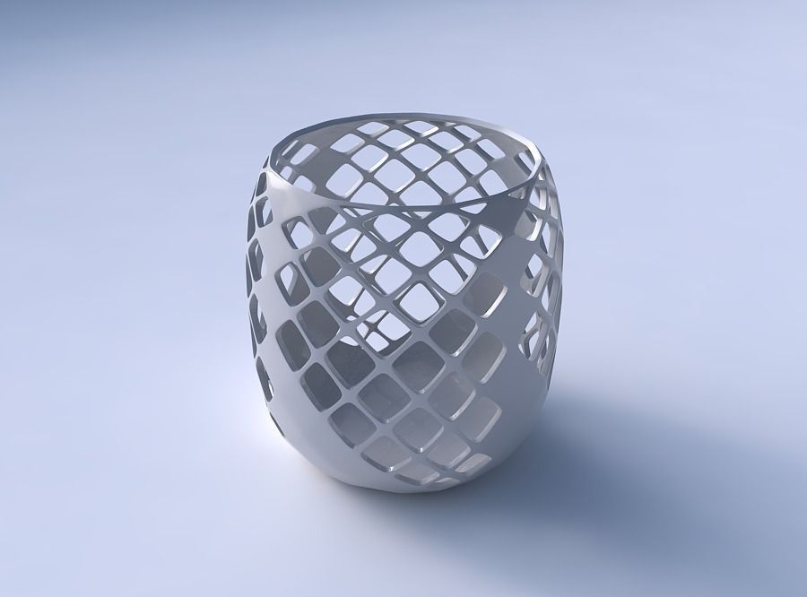 Bowl cylindrical with diagonal grid lattice 3 3D print model_3