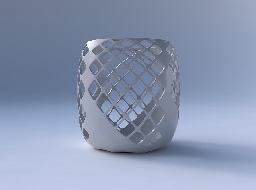 Bowl cylindrical with diagonal grid lattice 3 3D print model_4