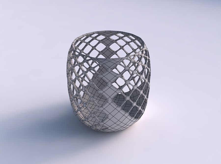 Bowl cylindrical with diagonal grid lattice 3 3D print model_5