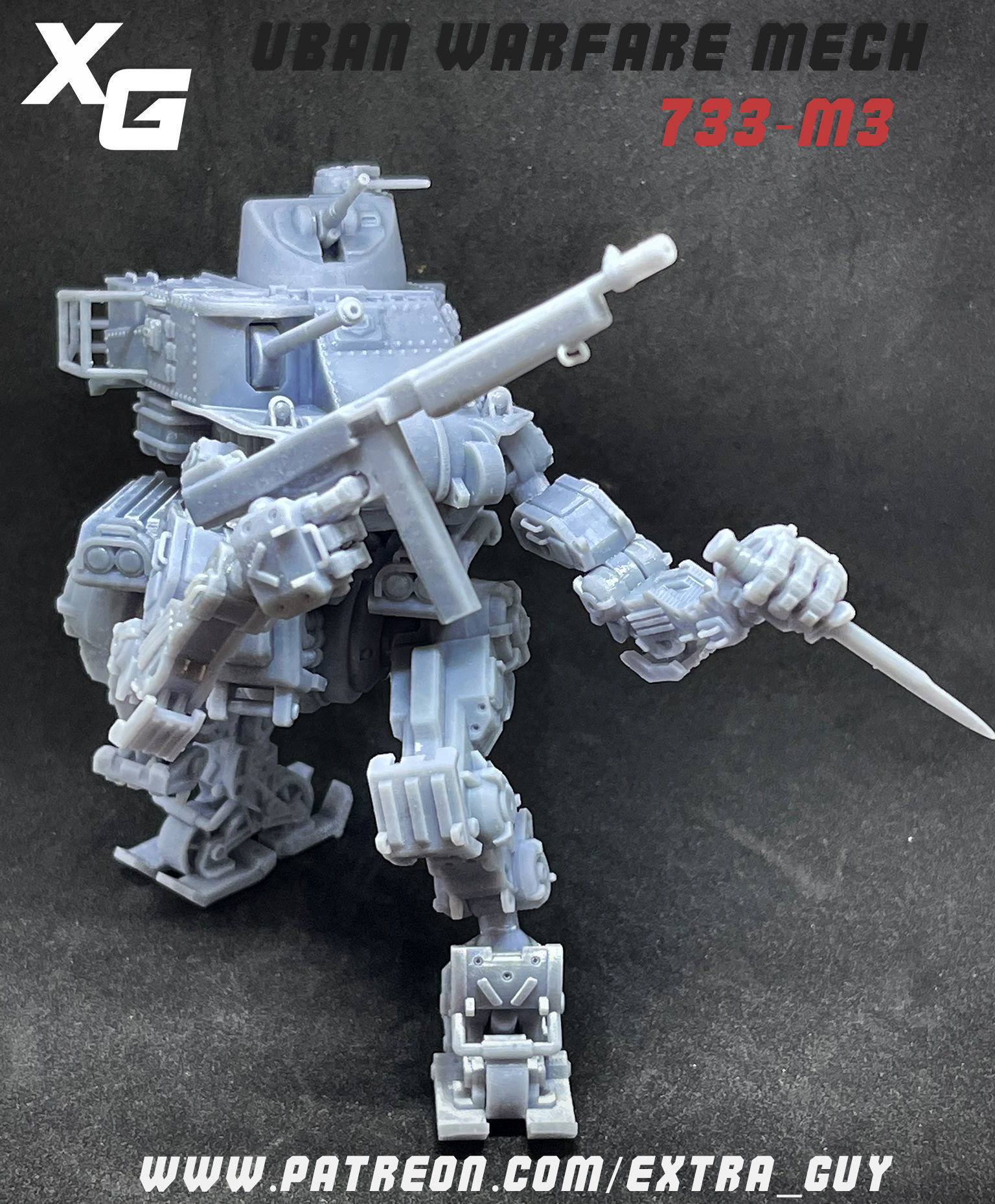 Urban Warfare Mech 733-M3 Printable over 100mm 3D print model_3