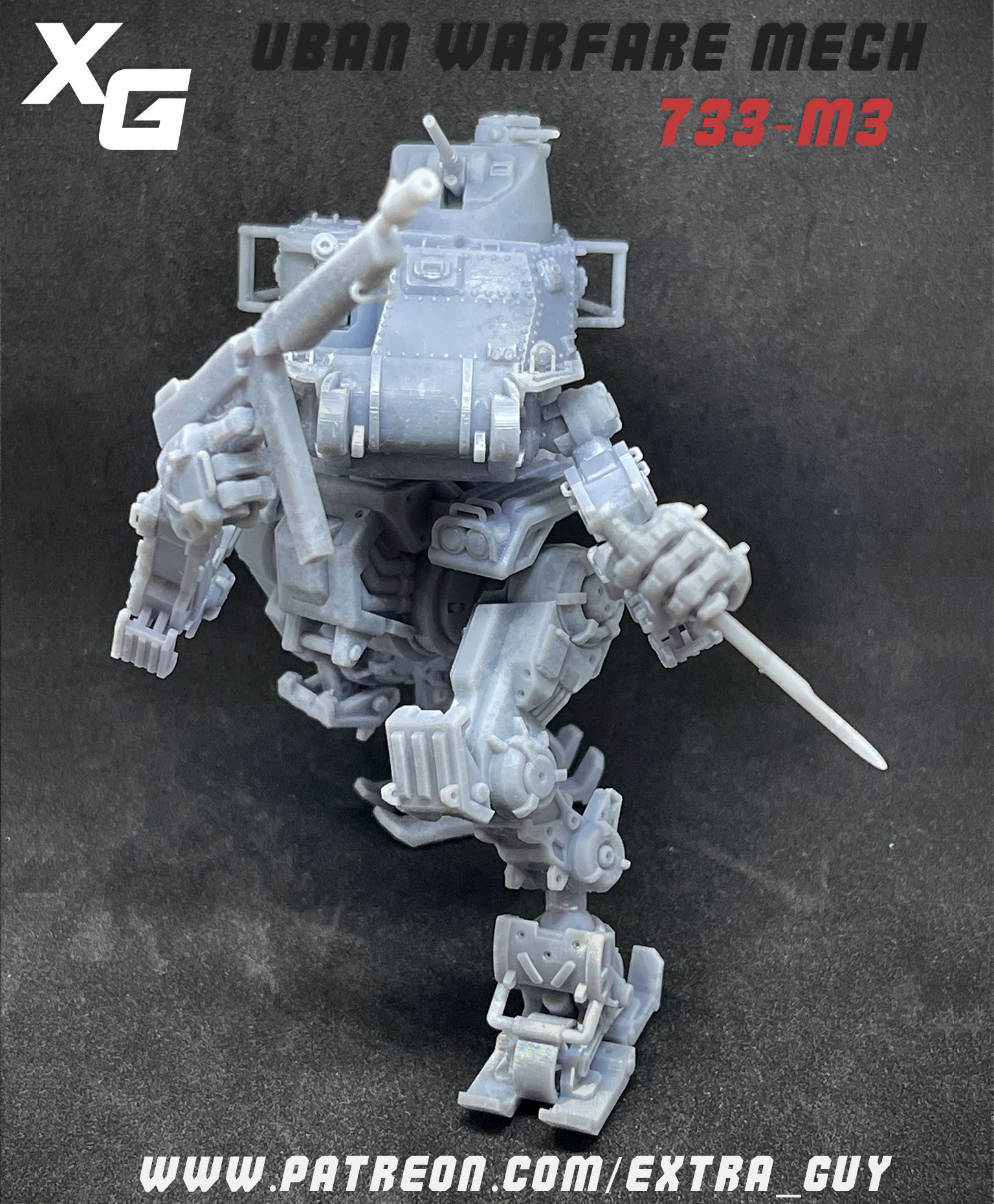 Urban Warfare Mech 733-M3 Printable over 100mm 3D print model_1