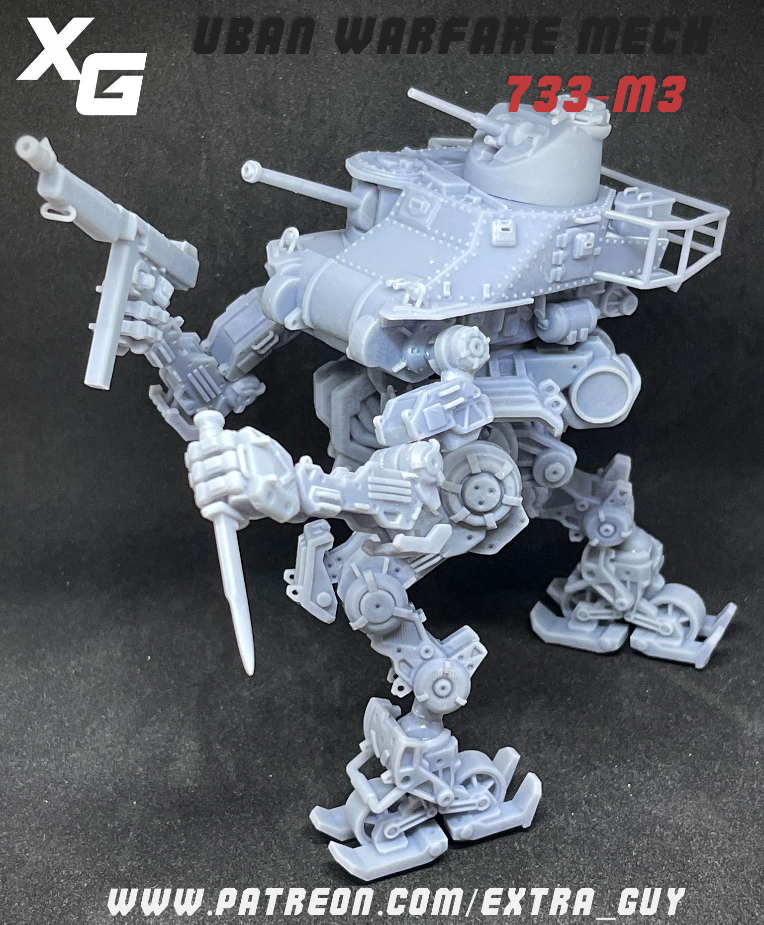 Urban Warfare Mech 733-M3 Printable over 100mm 3D print model_4
