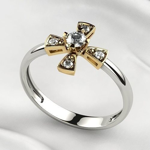 Rhodium Plating Composite Gold Cross Ring 3D print model