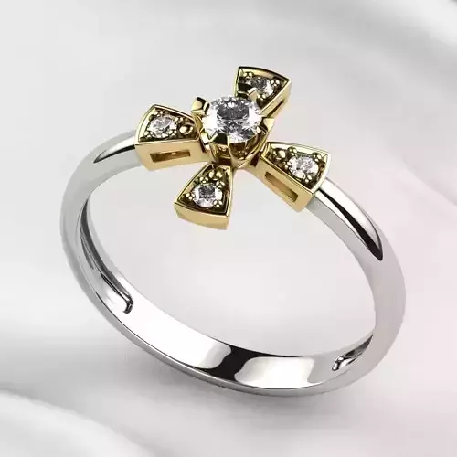 Rhodium Plating Composite Gold Cross Ring 3D print model