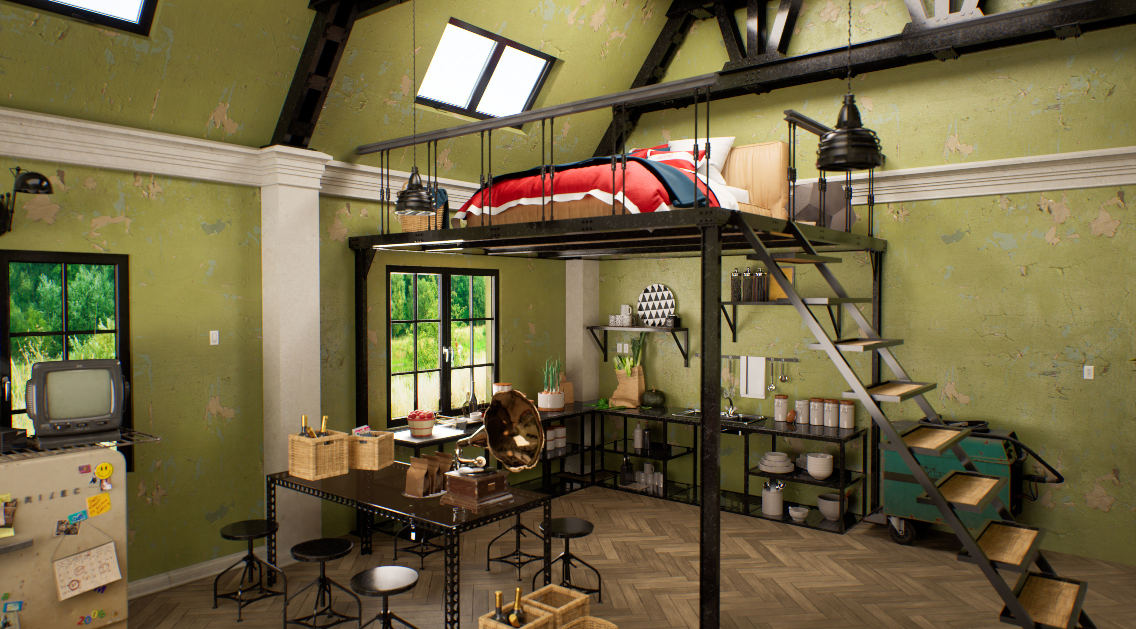 Loft Interior Scene  3D model_1