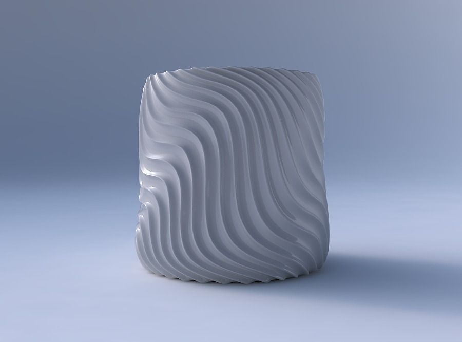 Bowl cylindrica with wavy extruded lines 3 3D print model_4