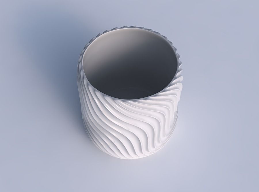 Bowl cylindrica with wavy extruded lines 3 3D print model_1