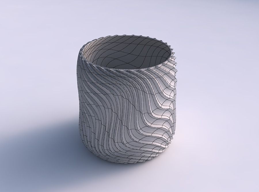 Bowl cylindrica with wavy extruded lines 3 3D print model_5