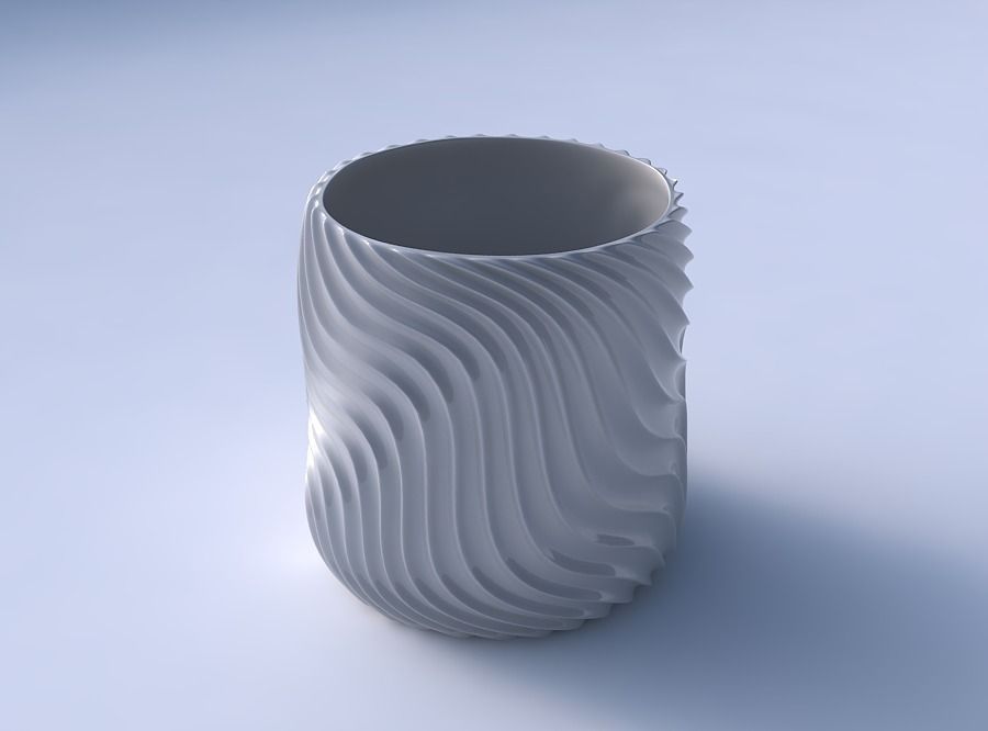 Bowl cylindrica with wavy extruded lines 3 3D print model_3