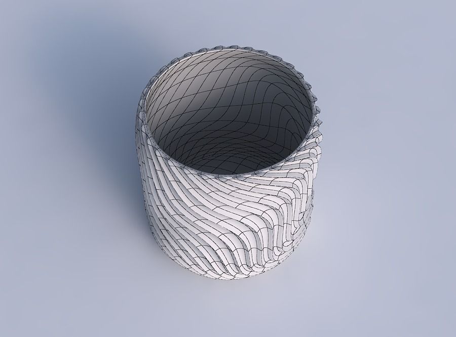 Bowl cylindrica with wavy extruded lines 3 3D print model_6