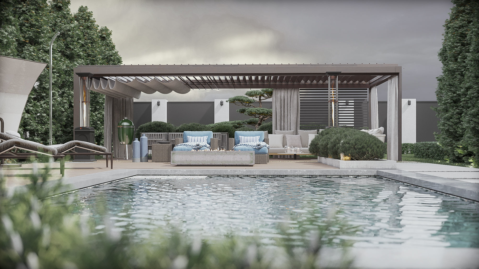 3D scene modern house on cloudy day 3D model_4