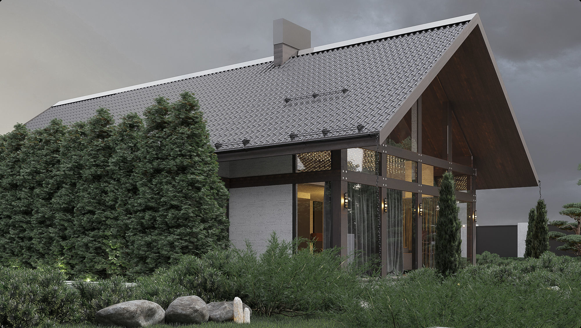 3D scene modern house on cloudy day 3D model_3