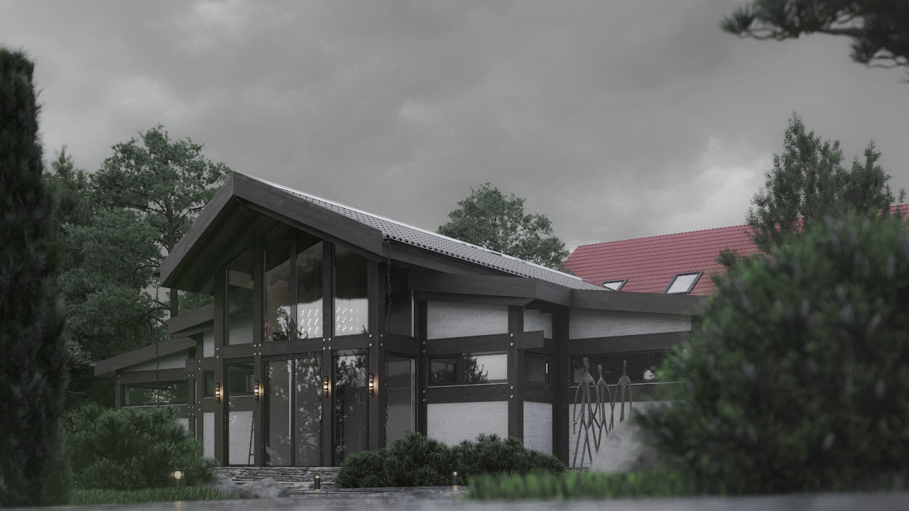 3D scene modern house on cloudy day 3D model_1