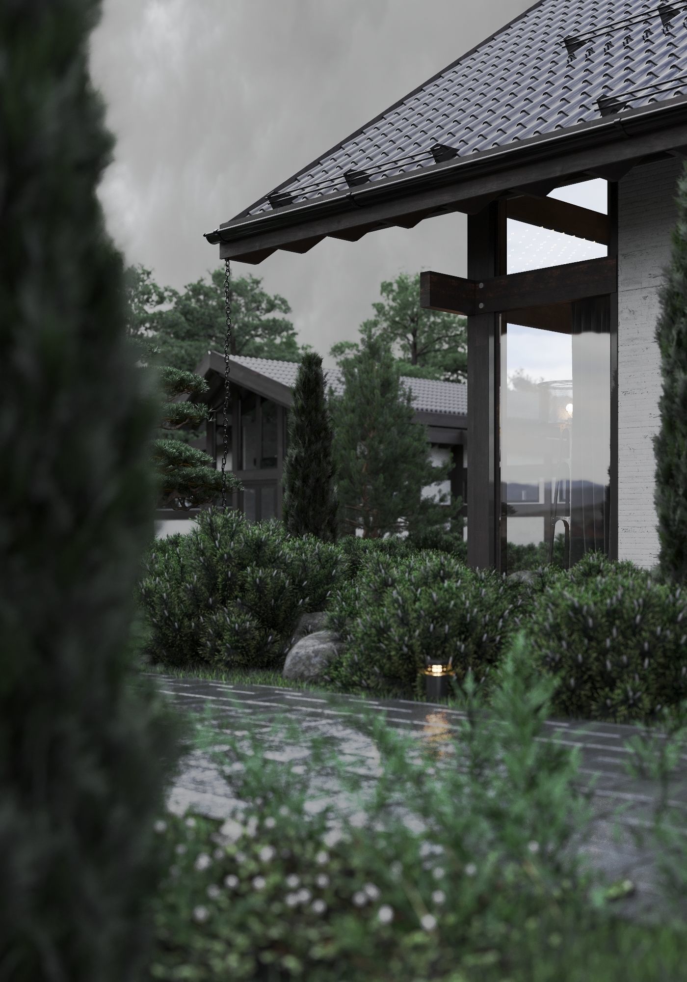 3D scene modern house on cloudy day 3D model_2