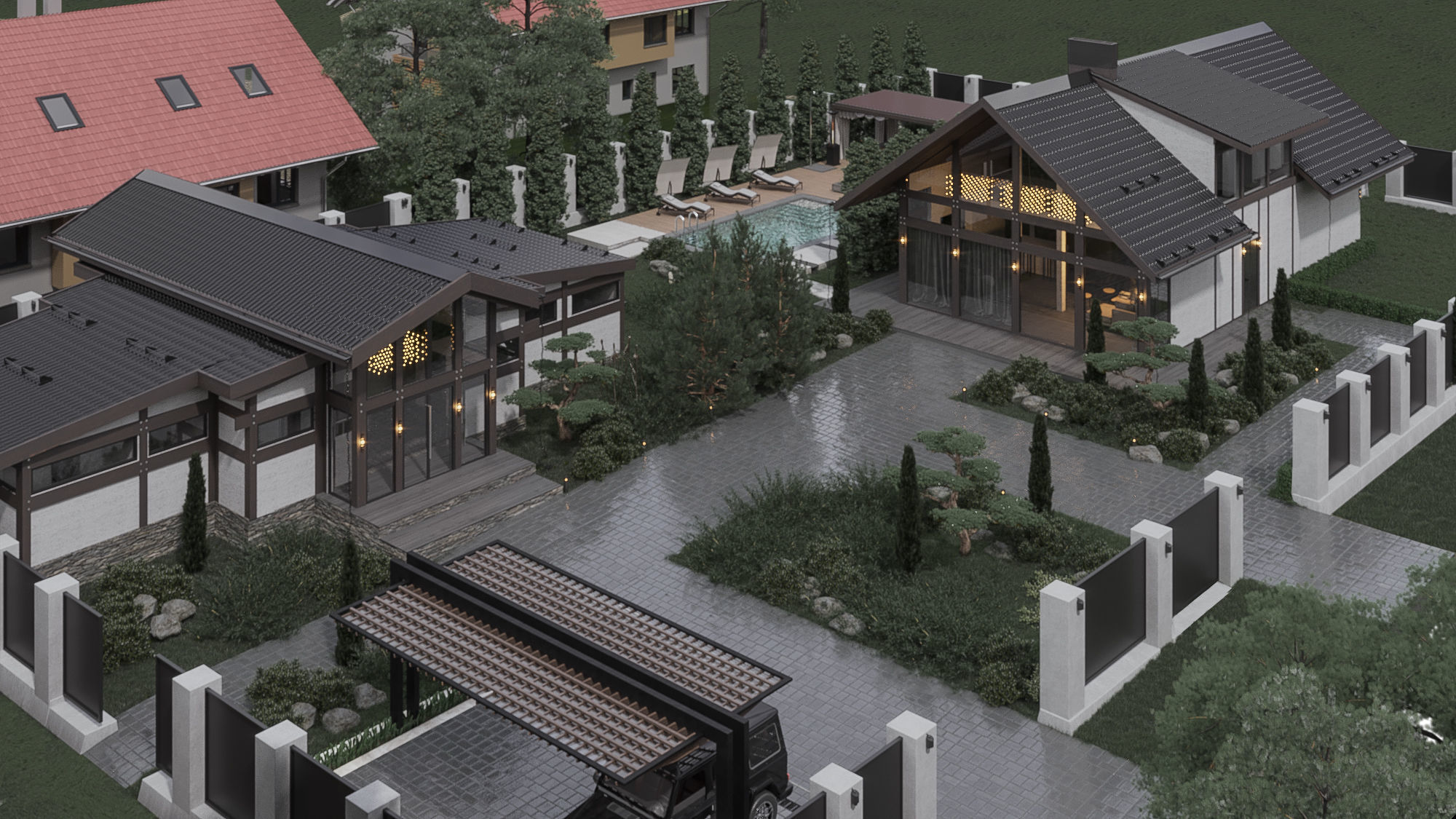 3D scene modern house on cloudy day 3D model_6