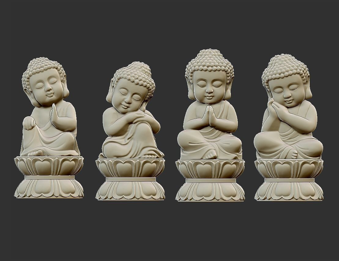Four baby buddhas 3D print model_7