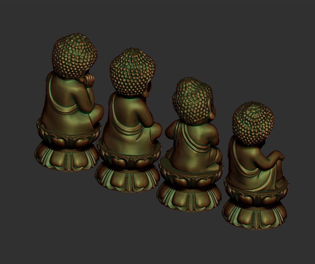Four baby buddhas 3D print model_3