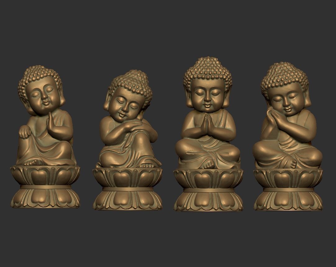 Four baby buddhas 3D print model_6