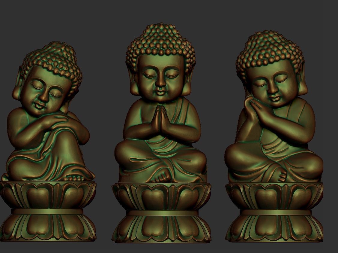 Four baby buddhas 3D print model_4