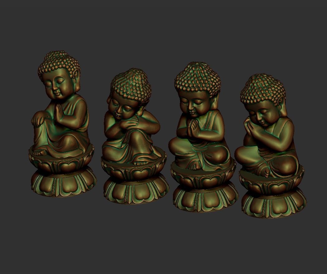 Four baby buddhas 3D print model_1