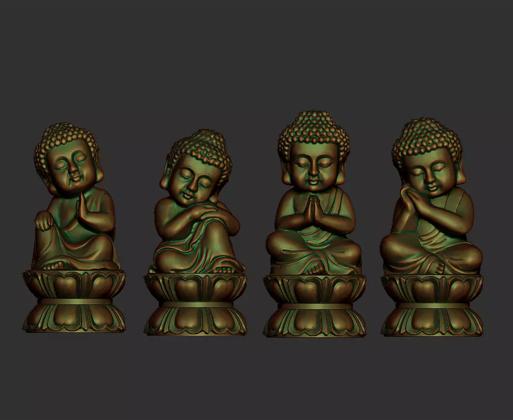 Four baby buddhas 3D print model_0
