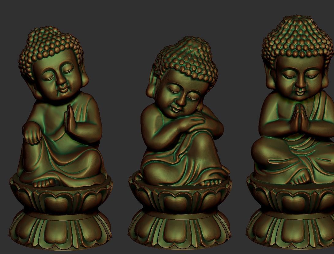 Four baby buddhas 3D print model_5